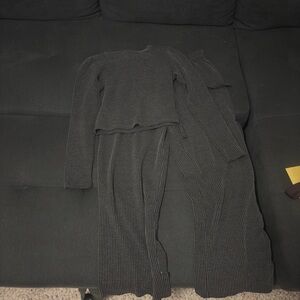 Dark Green Ribbed Knit Sweater and Pants Set